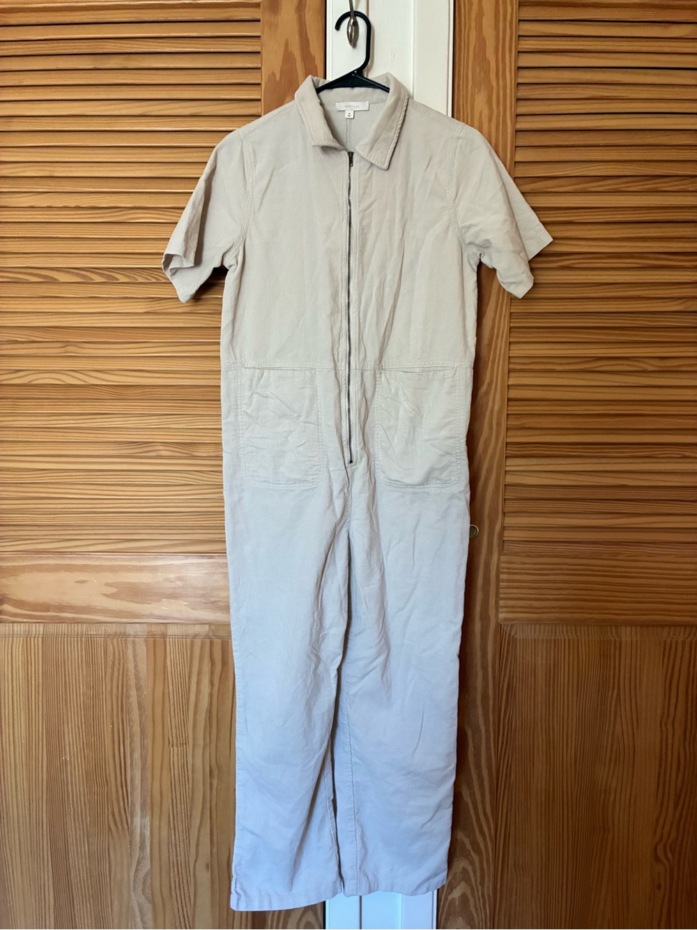 All row Beige Short-Sleeve Zip Front Jumpsuit size medium